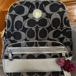 Coach Signature Denim & Silver Stripe Poppy Backpack